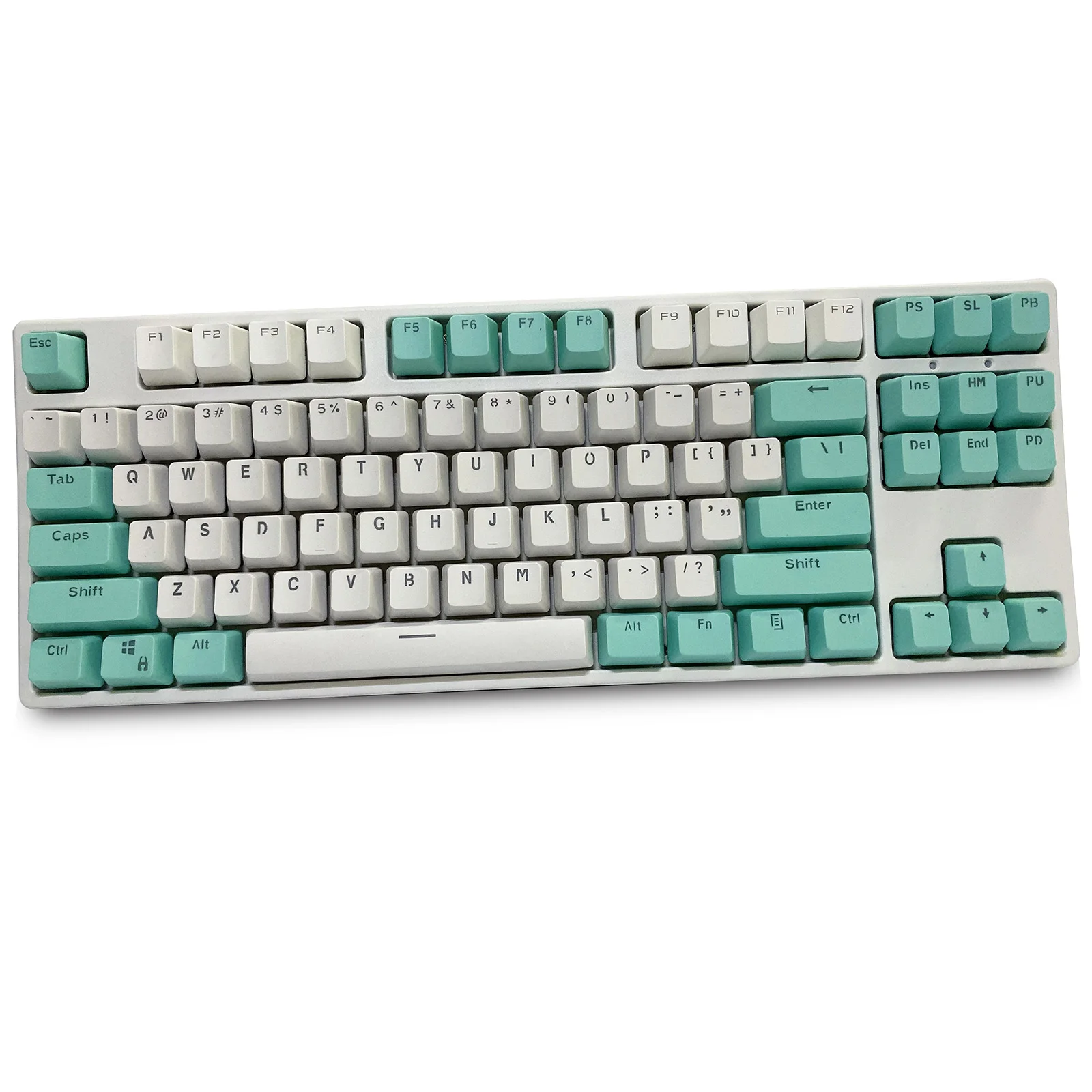 Teclas de Teclado mecánico de altura OEM, 87 teclas blancas Cian, Material PBT, caracteres retroiluminados dobles, teclas de juego transparentes