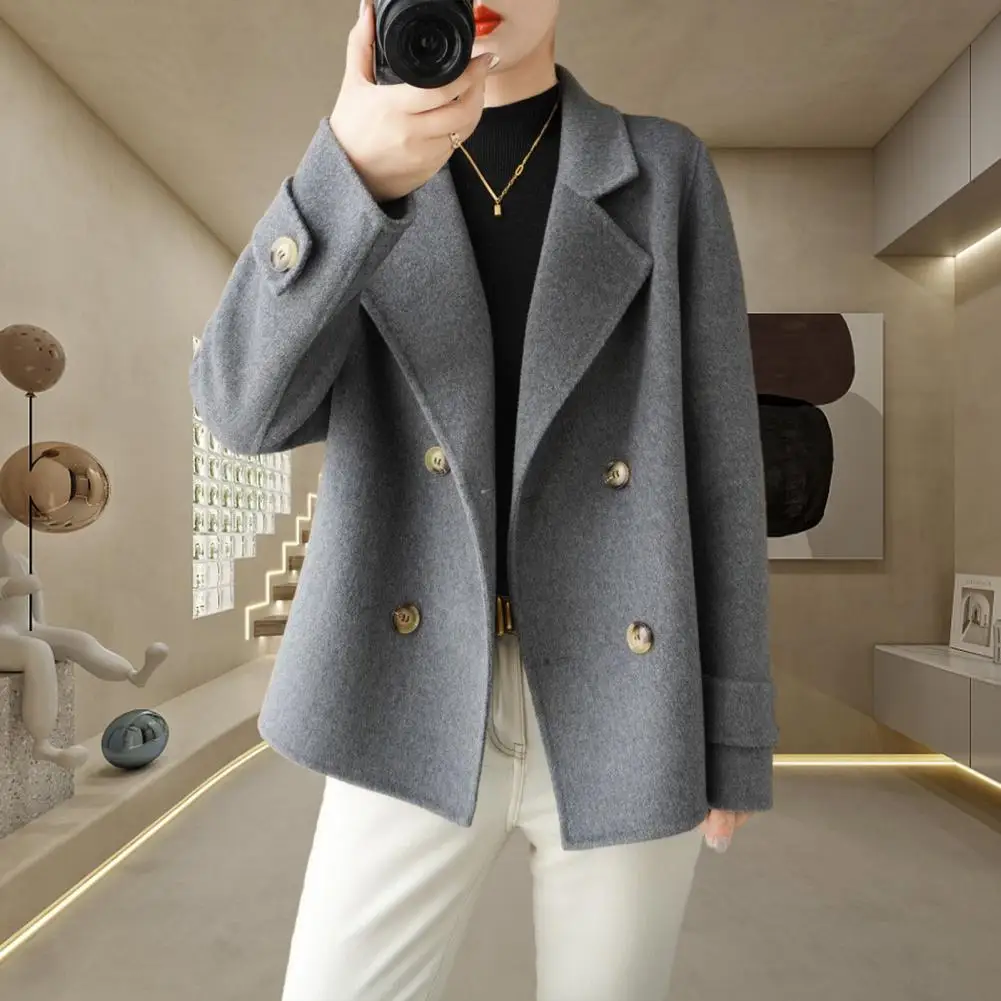 Women Long-sleeved Jacket Elegant Double-breasted Woolen Coat for Women Warm Stylish Fall/winter Jacket Formal Business for Ol