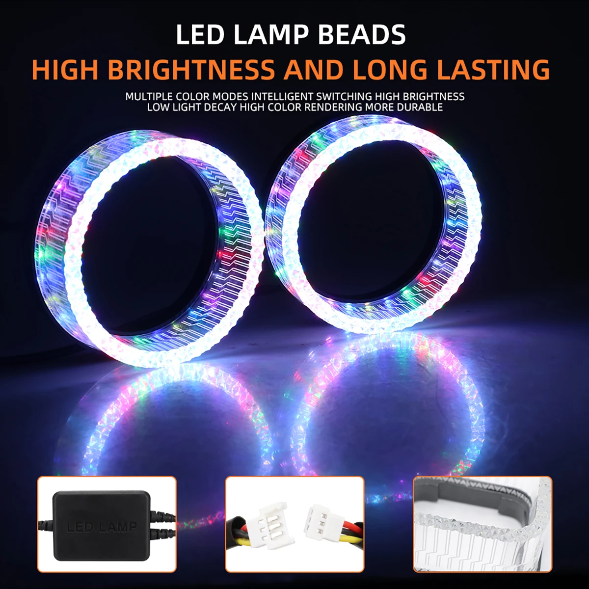 Led Angel Eyes Headlight RGB LED Halo Square/Ring Light APP Control DRL Daytime Running Light for Car 2 in 1 Symphony Lamp