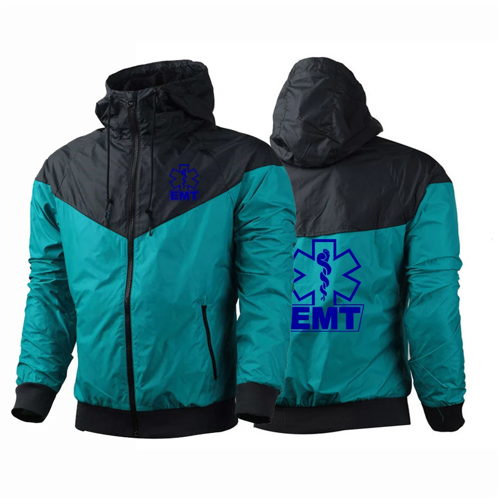 2024 Spring Autumn Men EMT Emergency Ambulance Logo Print Popular Solid Color Patchwork Patchwork Casual High Street Jacket Coat