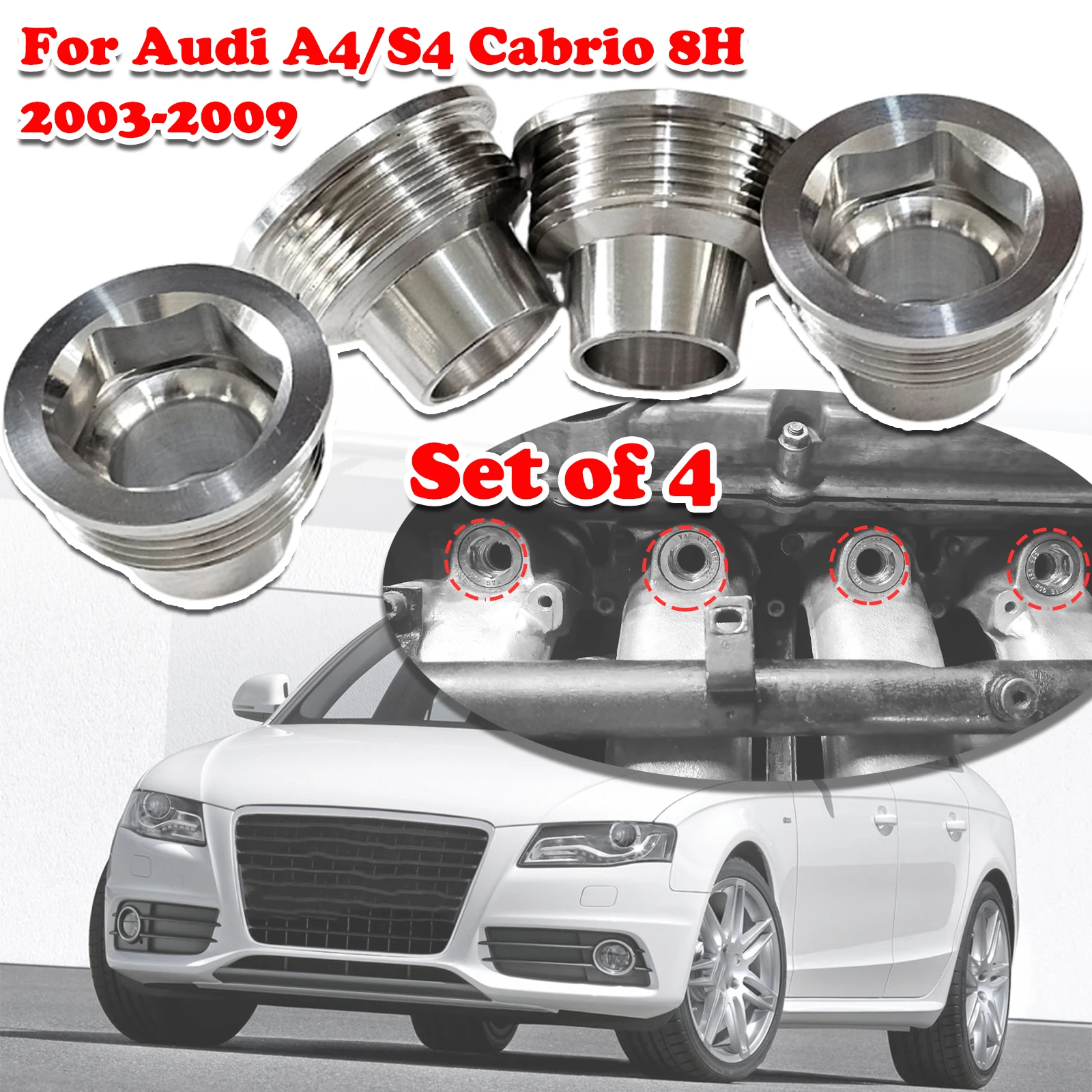 

Set of 4 For Audi A4/S4 Cabrio 8H Upgrade Aluminum Fuel Injector Insert Cup Seat Car Replacement Parts 2003 2004 2005 2006- 2009