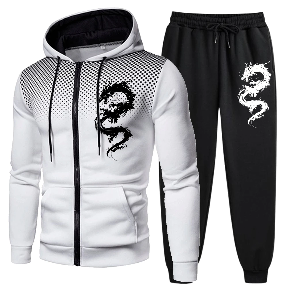 

Hot Sales Mens Tracksuit Printing Casual Zipper Hooded Sweatshirt+Jogging Pants Set Round Dot Daily Versatile Jacket Coat Outfit