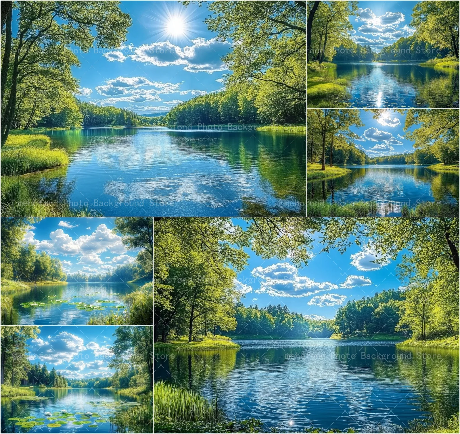 Mehofond Photography Background Spring Sunshine On The Lake Vitality With Lush Green Grass Kids Family Portrait Backdrop Decor