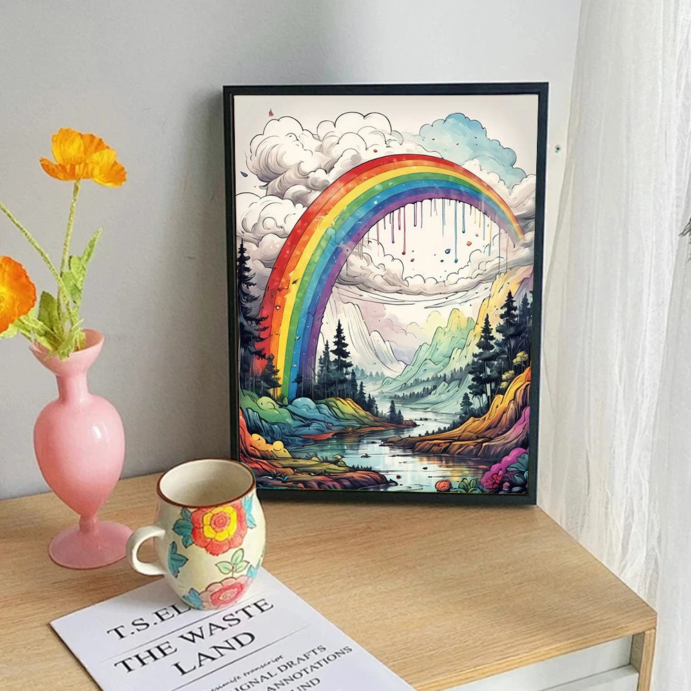 5D DIY Diamond Painting Kit Diamond Embroidery Cross Stitch Cartoon Rainbow Landscape Home Decoration Arts Diamond Art Painting