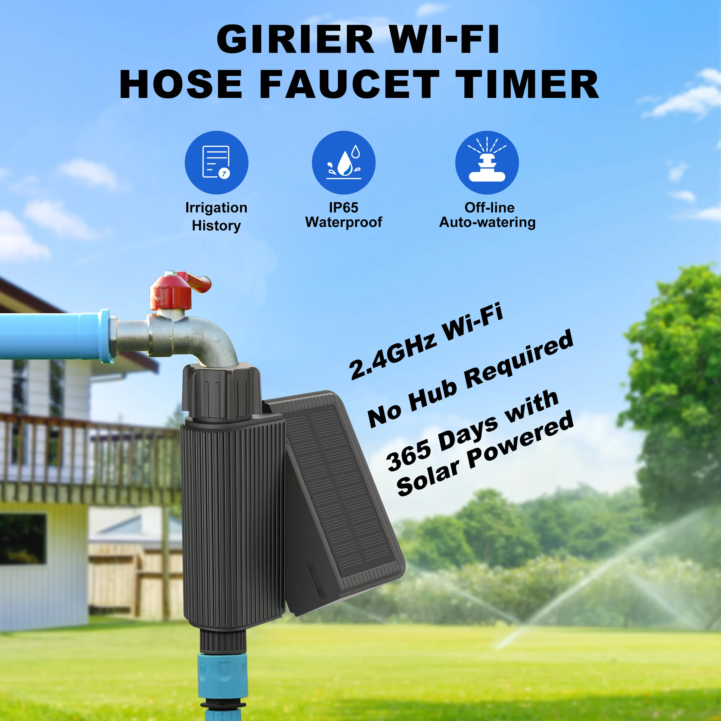 GIRIER Tuya Automated  Garden Solar Powered Water Sprinkler System WIFI Smart Watering Timer Controller