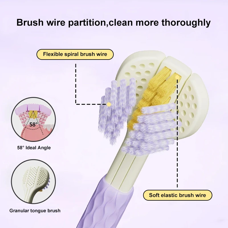 3/6PCS Three-Sided Toothbrush for Comprehensive Cleaning Ideal Angle Design Raised Tongue Coating Brush Soft Bristles for Teeth