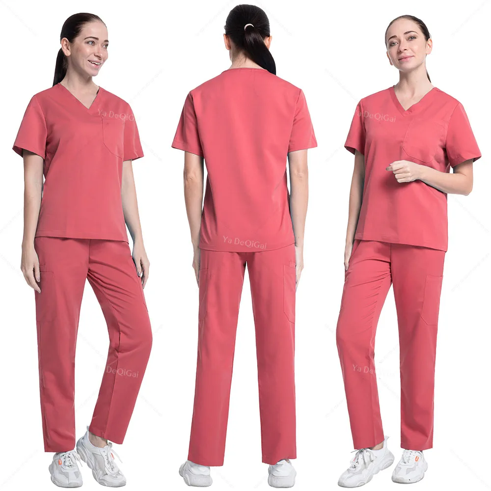 12 Color Medical Uniform Elastic Scrubs Set Unisex Hospital Casual Straight Workwear Doctor Nurse Top Pants Nursing Accessories