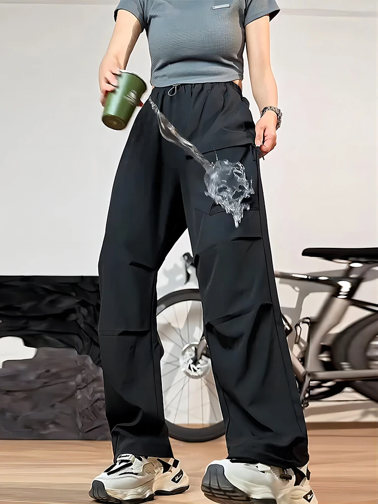 

Men's Waterproof Hiking Trousers Qui Dry Workwear Pants High Waist Loose Fit Summer Outdoor Climbing Jeans Faionable Yout...