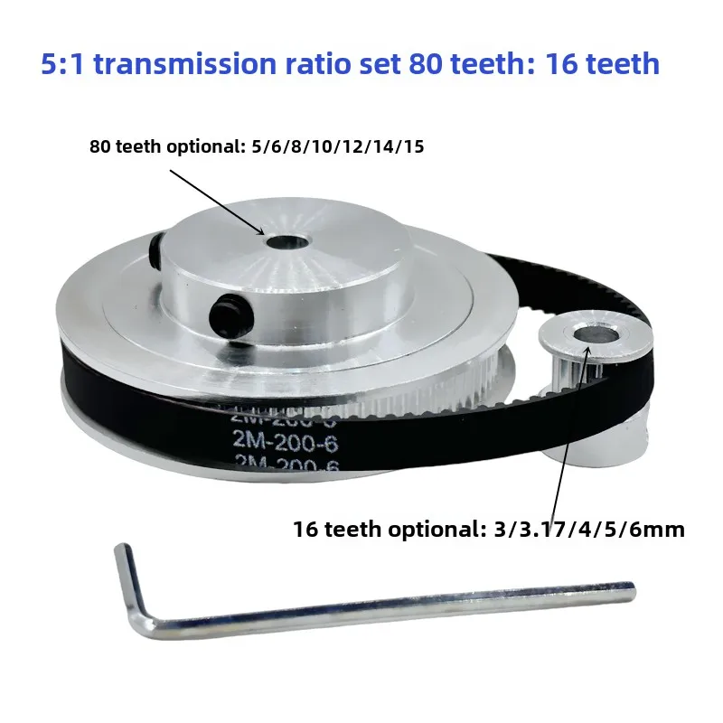 80T 16Teeth GT2 Pulley Belt Kit Reduction5:1 3D Printer Parts Bore 3~12mm Belt Width 10mm 2M Synchronous Wheel 2GT Timing Pulley
