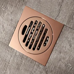 Tuqiu Floor Drains Rose Gold Brass Shower Floor Drain Bathroom Deodorant Euro Square Floor Drain Strainer Cover Grate Waste