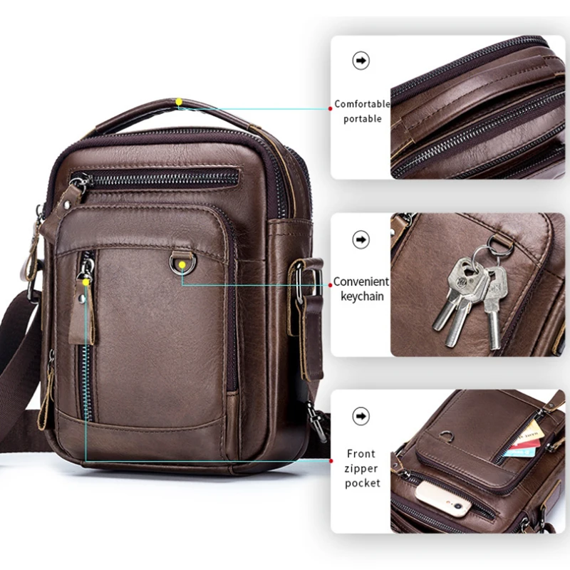 Imagem -04 - Bolsa Crossbody de Couro de Camada Superior para Homens Bolsas Multifuncionais Marrom Café Pacote Preto Bolsa Clássica Bolsa Novo 2023