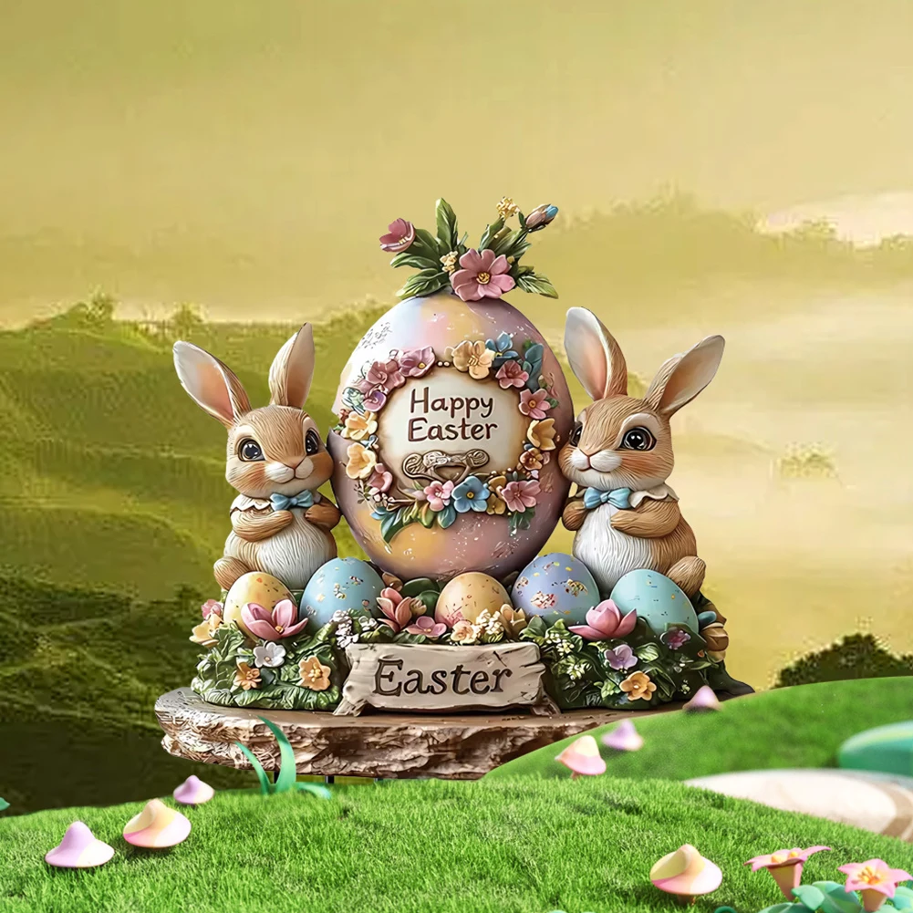 

Easter Bunny Garden Stake Acrylic Easter Yard Sign 2D Flat Easter Lawn Stakes Outdoor Rabbit Sign Easter Decoration for Outdoors