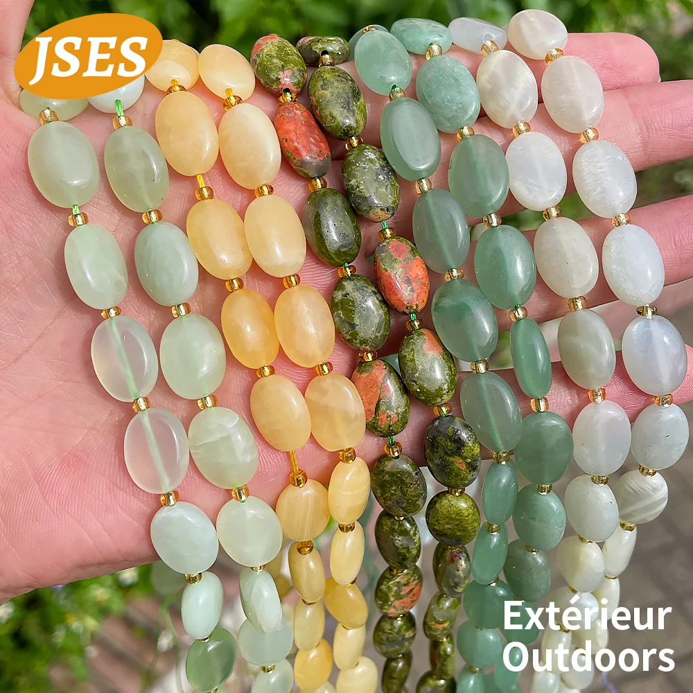 

Natural Stone Beads Oval Shape Loose Bead Moonstone Unakite Green Aventurine Beige Jade for Jewelry Making Charms Bracelet DIY