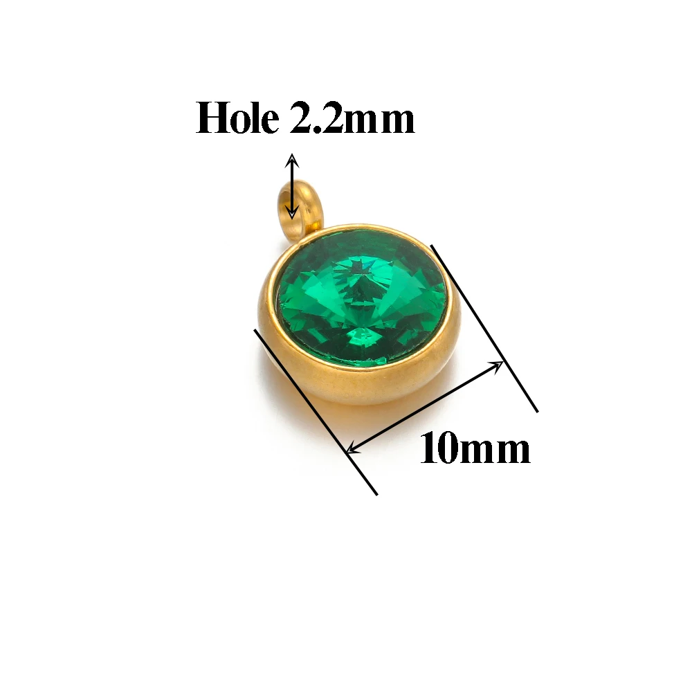 10pcs Stainless Steel 10mm Round Zircon Charms Pendant for DIY Jewelry Findings Necklace Supplies Earrings Making 18k Gold Color