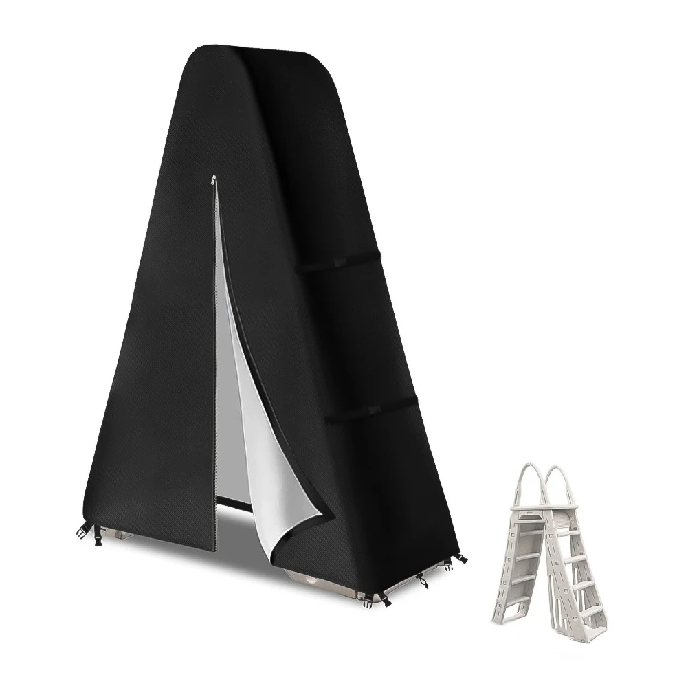 Black 600D Oxford Waterproof Pool Ladder Cover With Zipper And Drawstring For Above Ground Swimming Pool Outdoor Dust Protection
