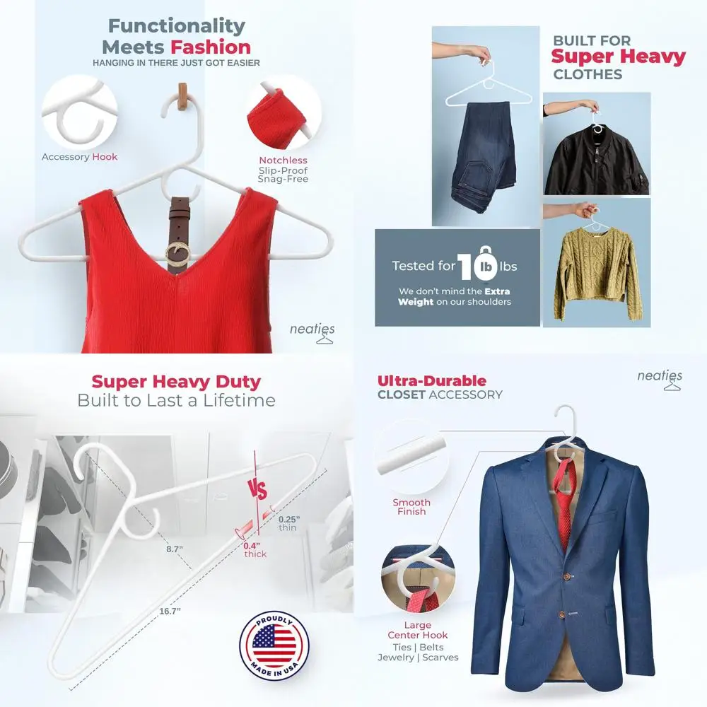 

Heavy-Duty Plastic Hangers, 36 Pack, 10 lb Capacity, for Pants, Coats, Jackets, Jeans, Adult Clothing, Made in USA