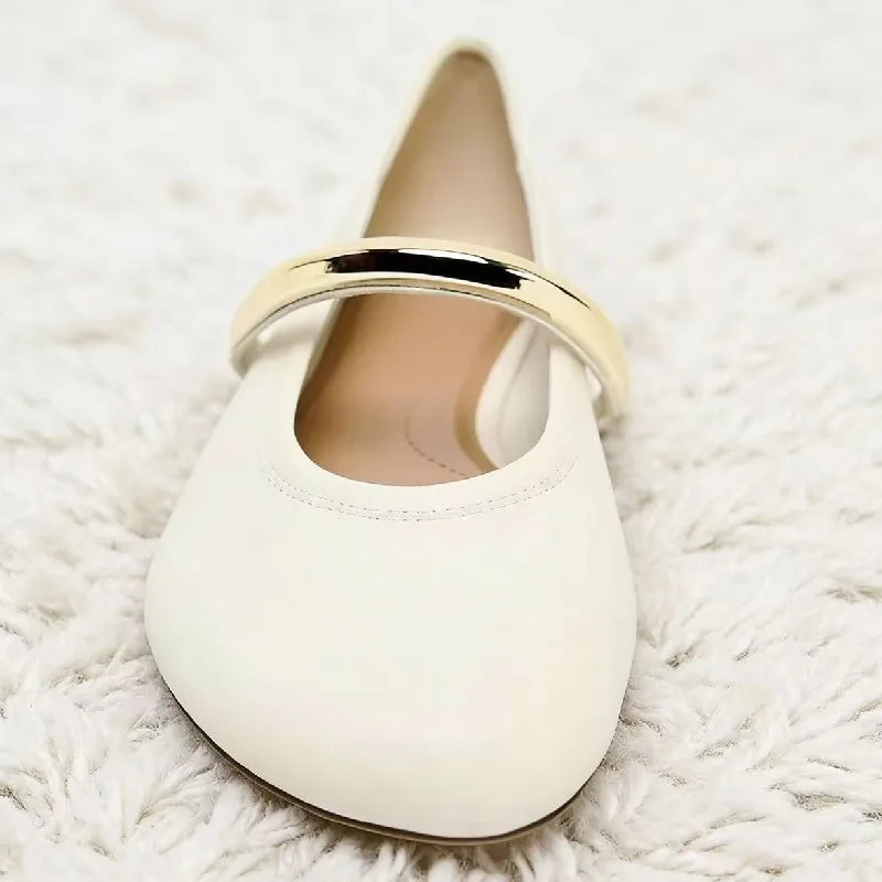 

Роскошные балетки с металлической пряжкой, женские модные бежевые и белые туфли без каблука для девочек, легкие и удобные балетки Мэри Джейн