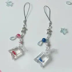 Aesthetic Sweet Y2K Fish Phone Chain Pendant Phone Charm Cell Phone Strap Handmade Cute Mobile Lanyard Bag Keychain
