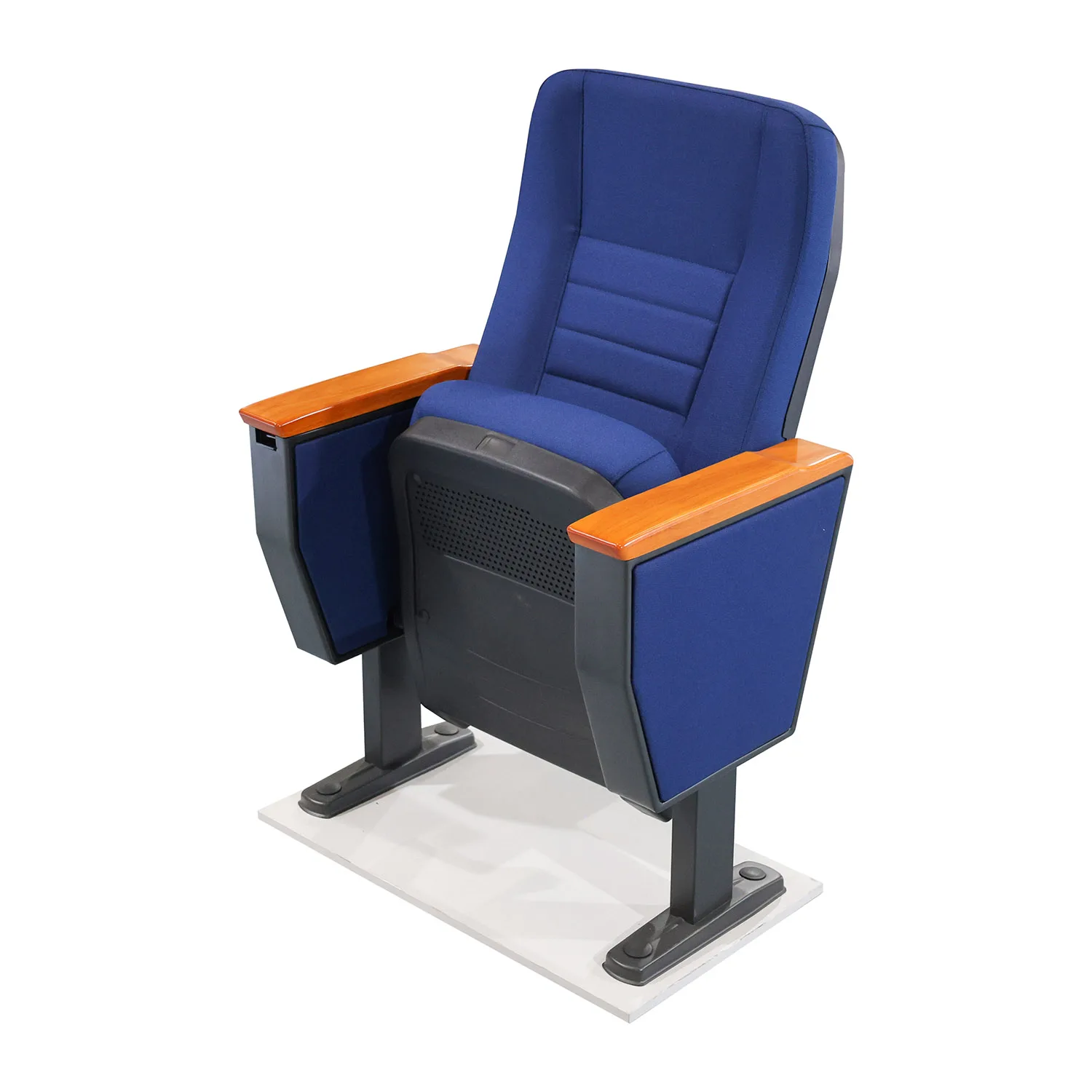 Wear Resistant Fabric Public Seating Chair Fold Writing Table Hard Wood Armrest Reinforced Metal Base