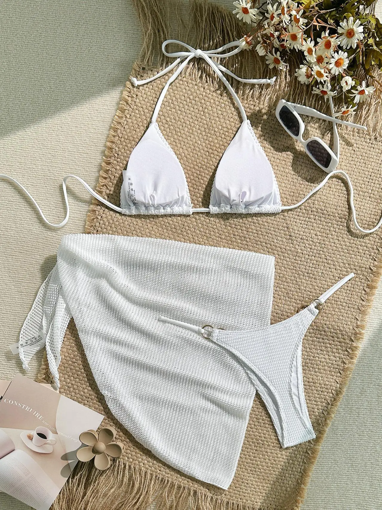 Sexy 3 peça conjunto de biquíni feminino halter push up sutiã saia maiô cobrir tanga roupa de banho biquini Куhrьник Ж браrien