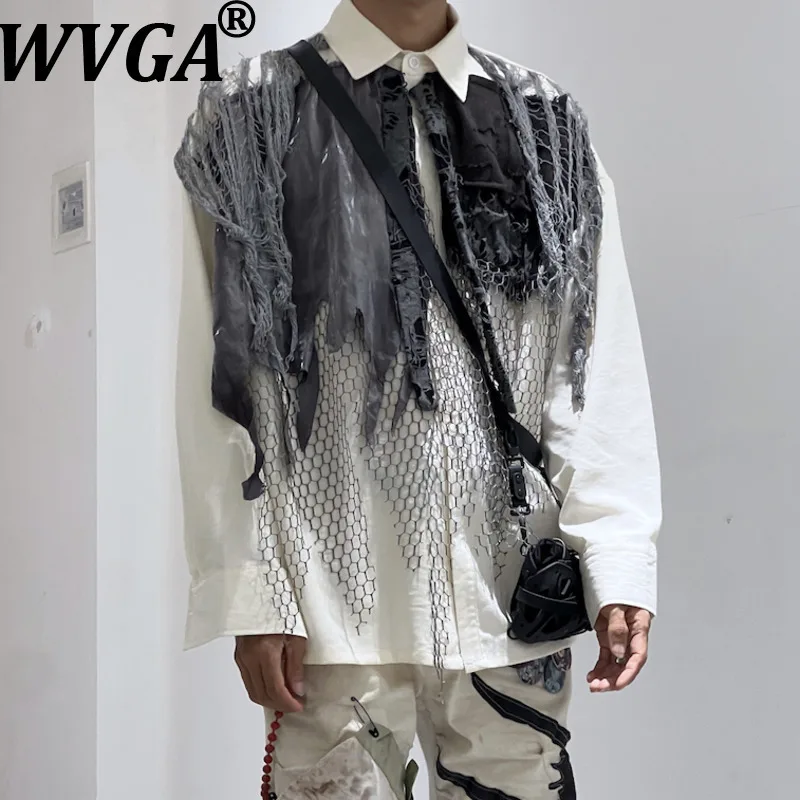 WVGA Autumn Winter New Men Korean Style Layered Trendy Long Sleeve Shirts Elegant Niche Chic Casual Turn-down Collar Tops W15624