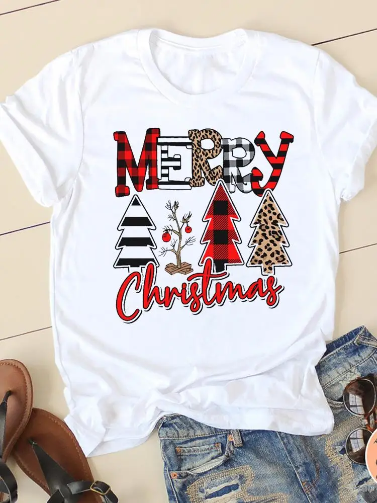 

Christmas Fashion Prints T-shirt New Year Women Clothes Lovely Season Holiday Cute O-neck Graphic Lady Casual Female Shirt Tee