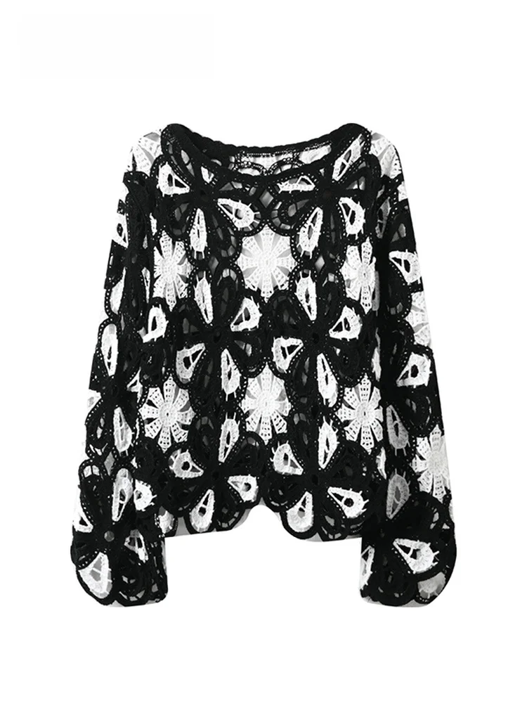 

Женский вязаный кардиган больших размеров с длинными рукавами и круглым вырезом, с вырезами, модный дизайн, весенняя новинка, корейский стиль