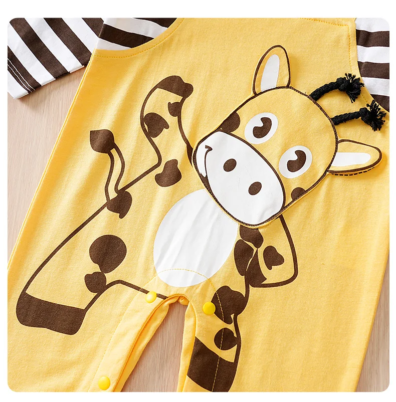 Newborn Baby Rompers Elephant & Giraffe Print Striped Long Sleeve Cotton Soft Jumpsuit Fall Winter Outfit for Toddler Boys Girls