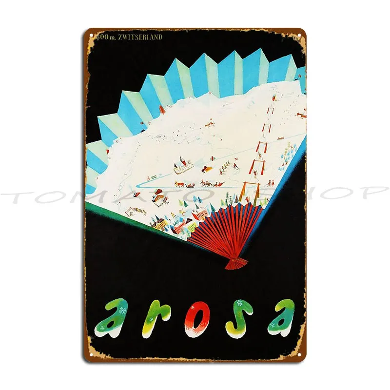 Switzerland Alpine Resort Village Metal Signs Garage Cinema Plates Garage Print Tin Sign Poster