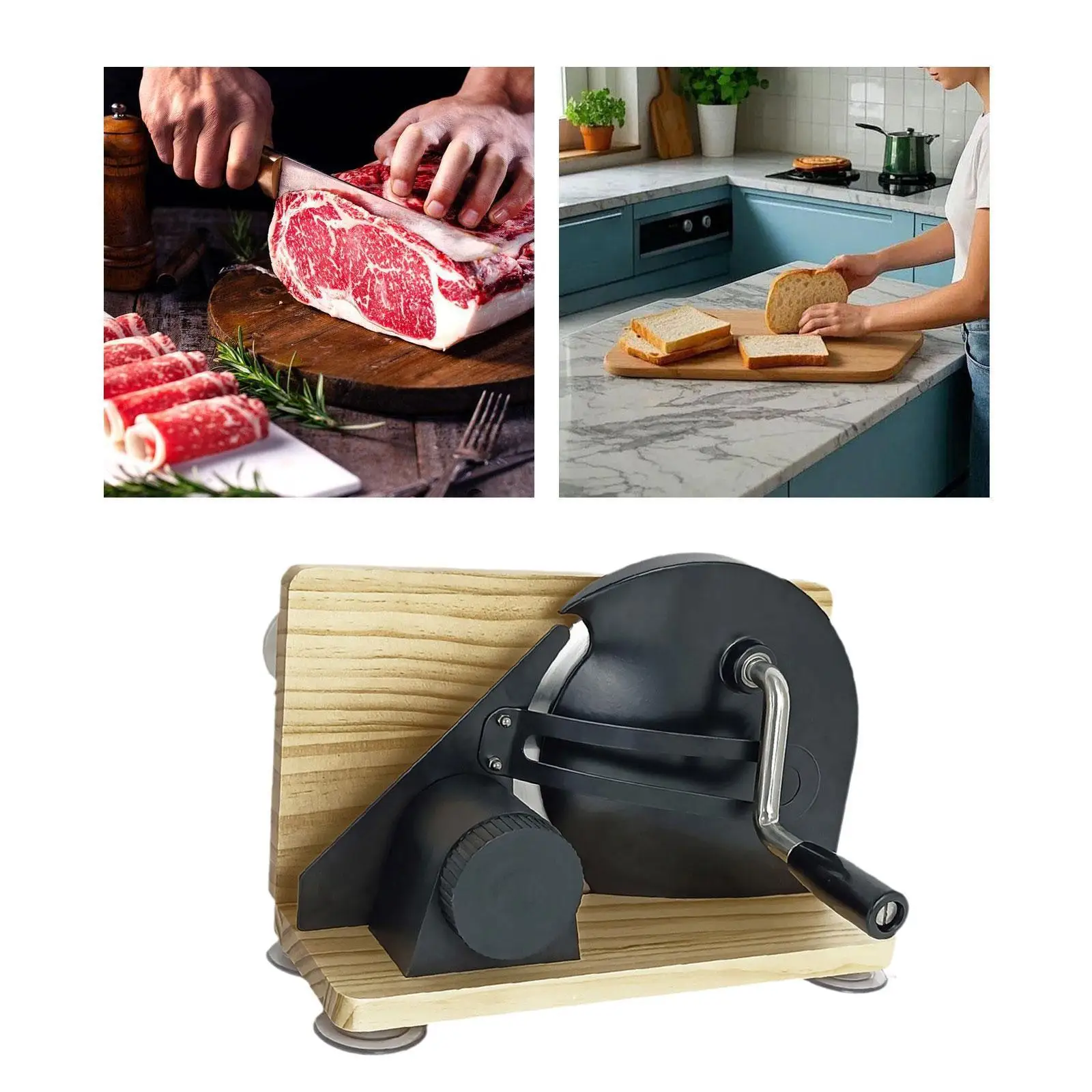 Bread Slicer with Adjustable Thickness Wooden Base Loaf Cutter Tool for Toast Fruit Meat Potato