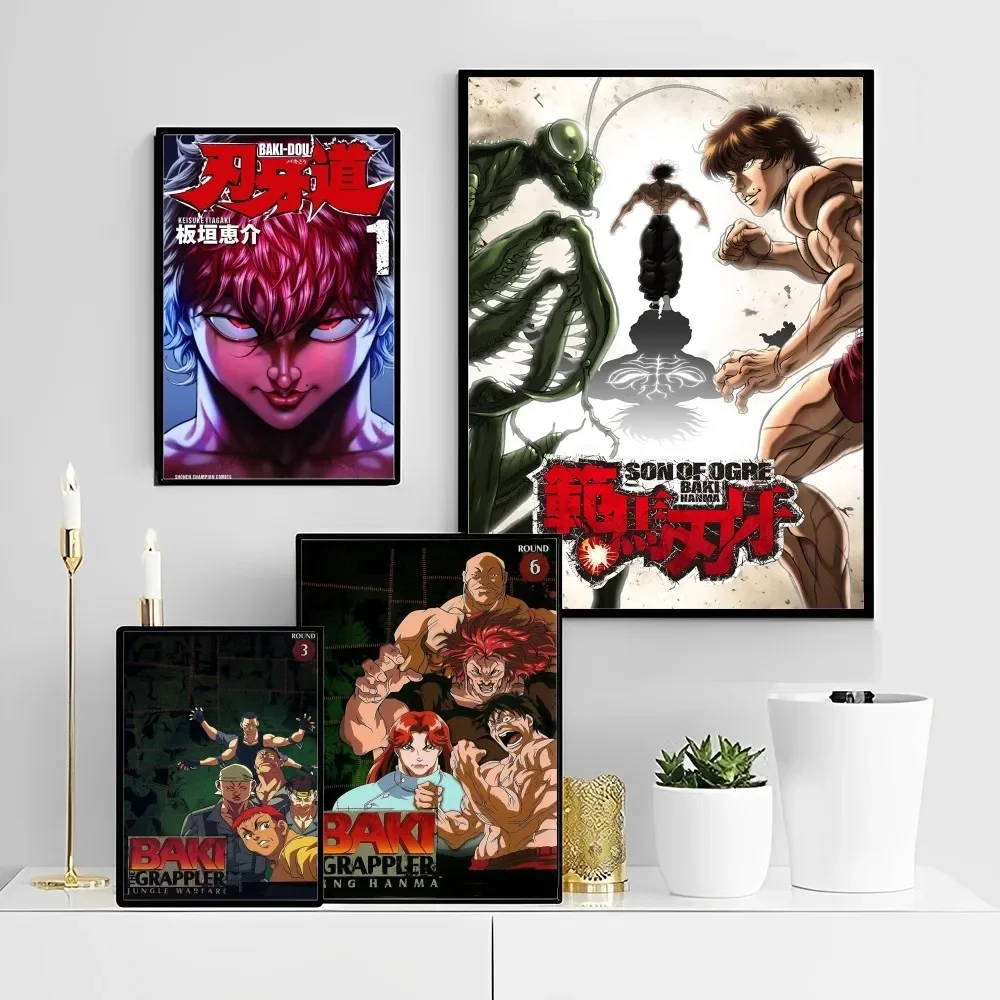 

Anime Baki the Grappler Poster Self-adhesive Art Poster Retro Kraft Paper Sticker DIY Room Bar Cafe Vintage Decorative