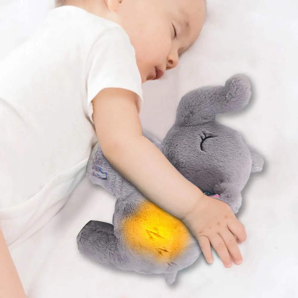 Baby Breathing Koala Baby Soothing Elephant Plush Doll Toy with Music Lights & Breathing Motion Sleeping Companion Doll Toy Gift