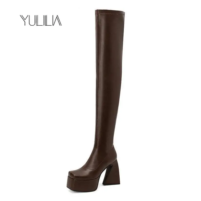 

YULILIA Sexy Fashion Nightclub Party Wedding Office Queen Woman Super High Heel Over Knee Boots Thigh Boots Girl Thigh Boots