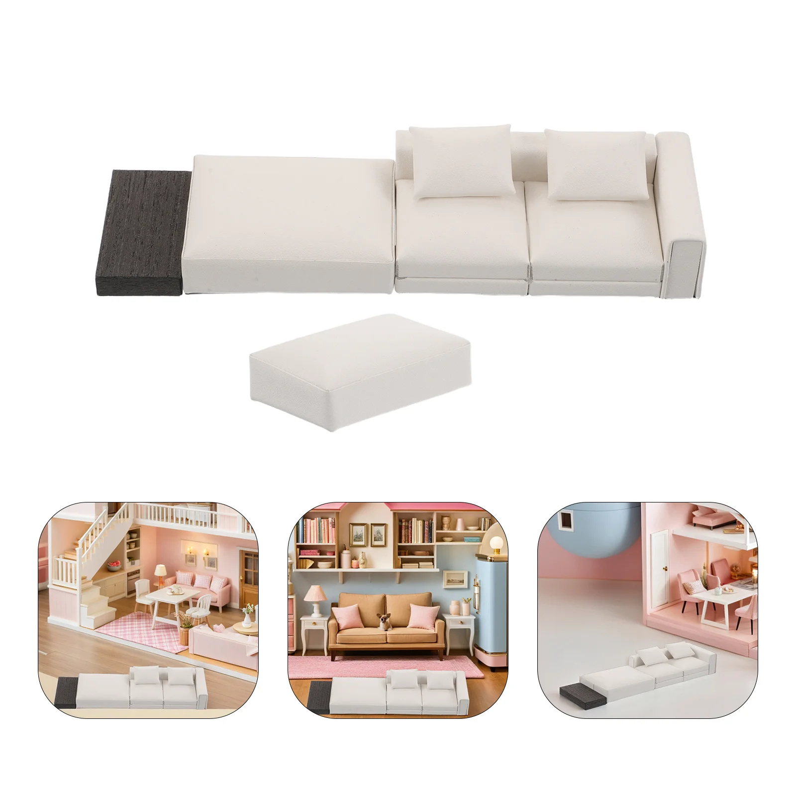 طقم أريكة مصغر بمقياس 1:20 مع وسادة لغرفة المعيشة، أثاث صغير لتزيين مشهد المنزل الاصطناعي #1