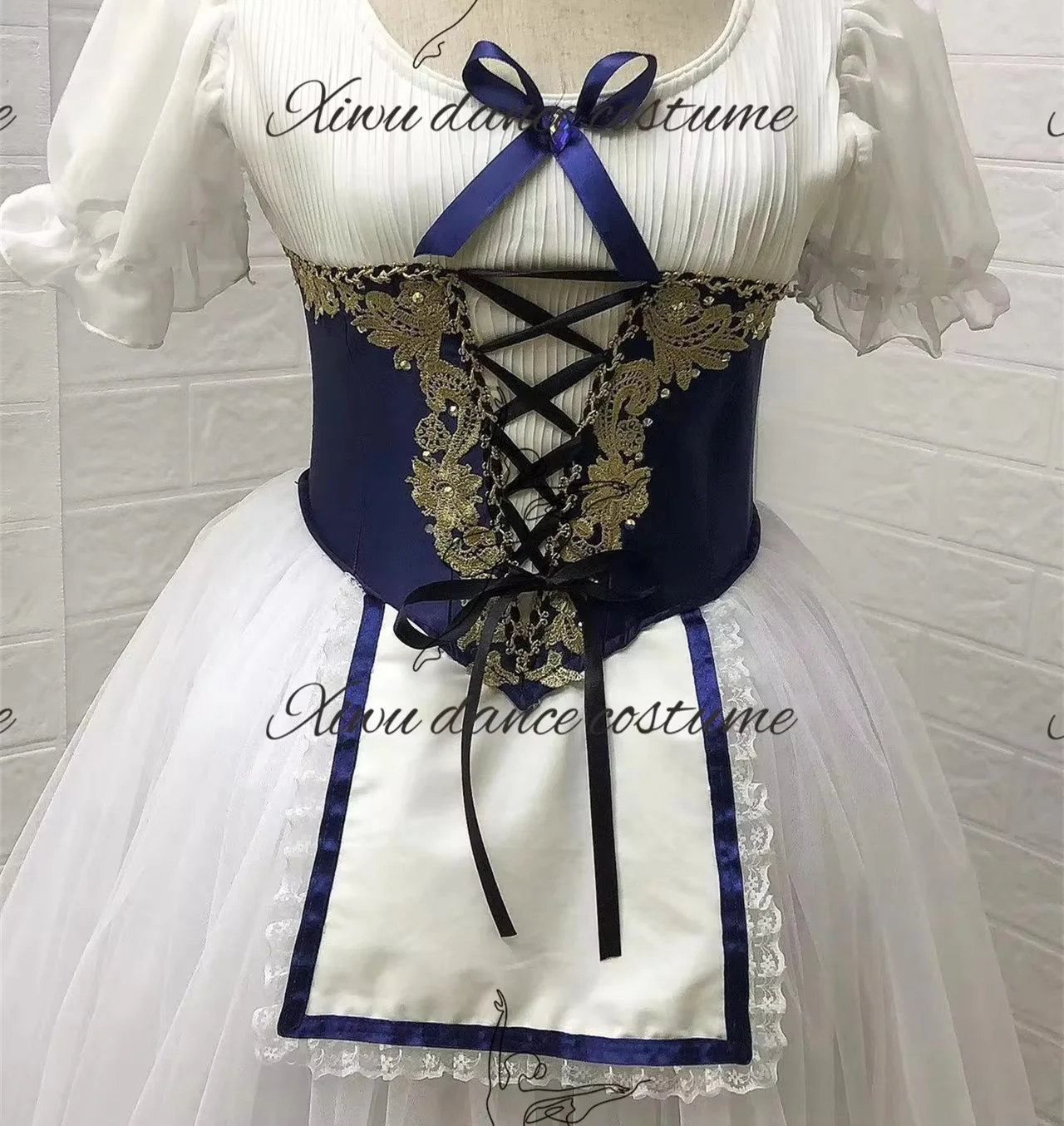 Customized navy blue Gebeilia variation white ballet performance costume