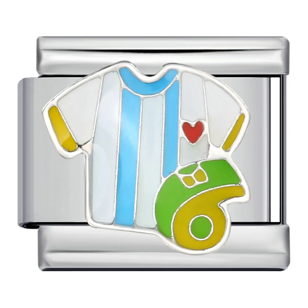 1pc Italian Charm Bracelet Football Basketball Soccer Jersey Fun Pattern Stainless Steel DIY Making Elastic Link Chain Jewelry