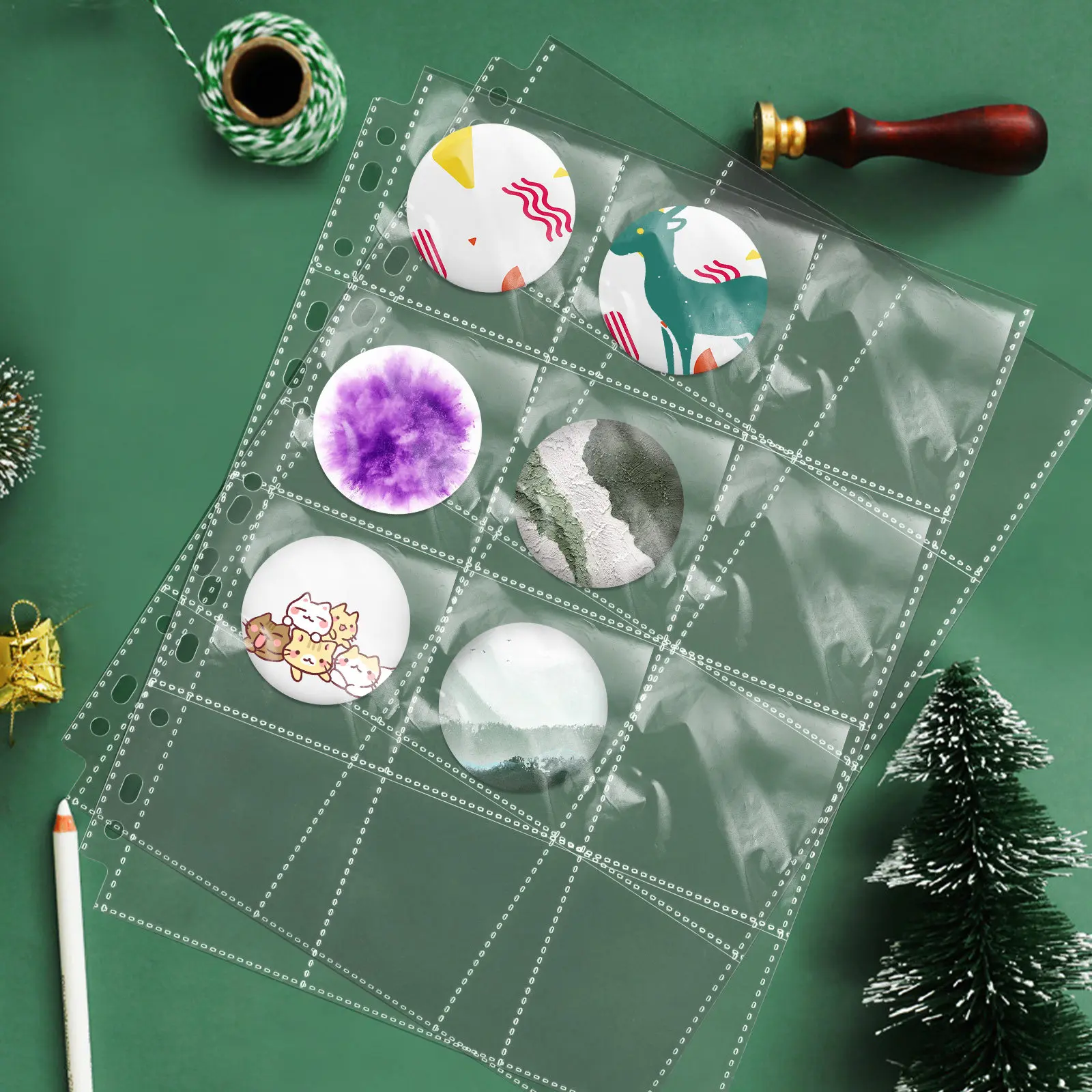 Image of 10er-Set große, transparente Hüllen für Abzeichen-Sammlungen, Mehrfach-Slot-Abzeichen-Aufbewahrungsalbumseiten, Stempel-Sammler-Aufbewahrungsordnerblätter