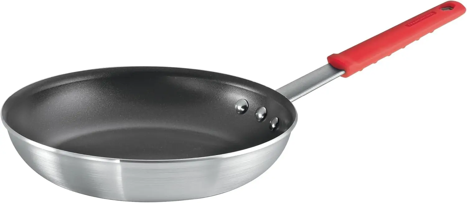 

10-Inch Non Stick Frying Pan, Heavy-Gauge Aluminum Skillet with Reinforced Coating, Red Handle, Dishwasher and Oven Safe