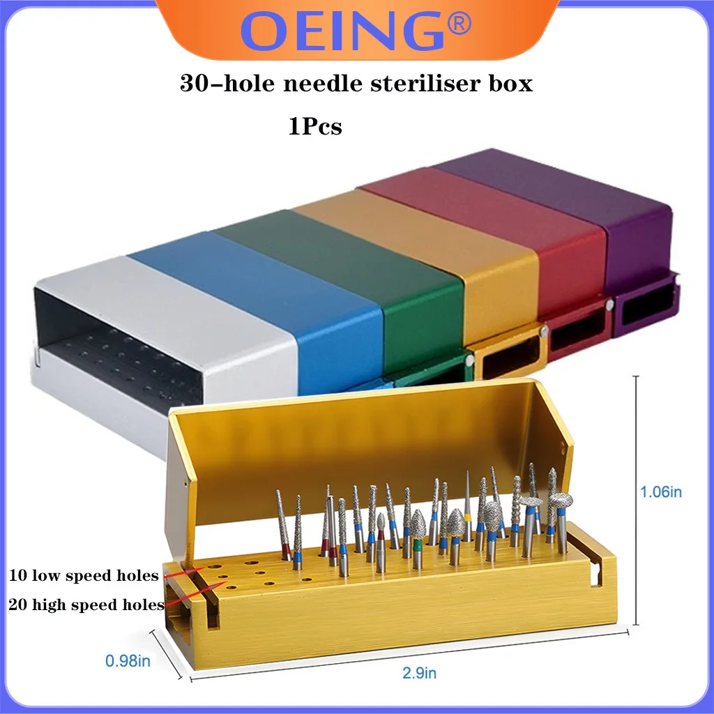 30 Holes Dental Burs Drill Disinfection Block for FG/RA Burs High/Low Speed Burs Drill Disinfection Block Box Autoclavable Case