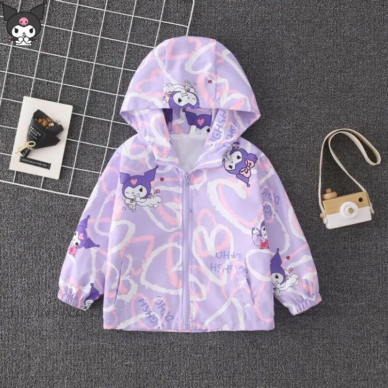 

Kawaii Sanrio Kuromi Girls Coat Autumn Winter Kawaii Anime Cartoon Fashion Hooded Jacket Kids Sweet Soft Keep Warm Shock Suit
