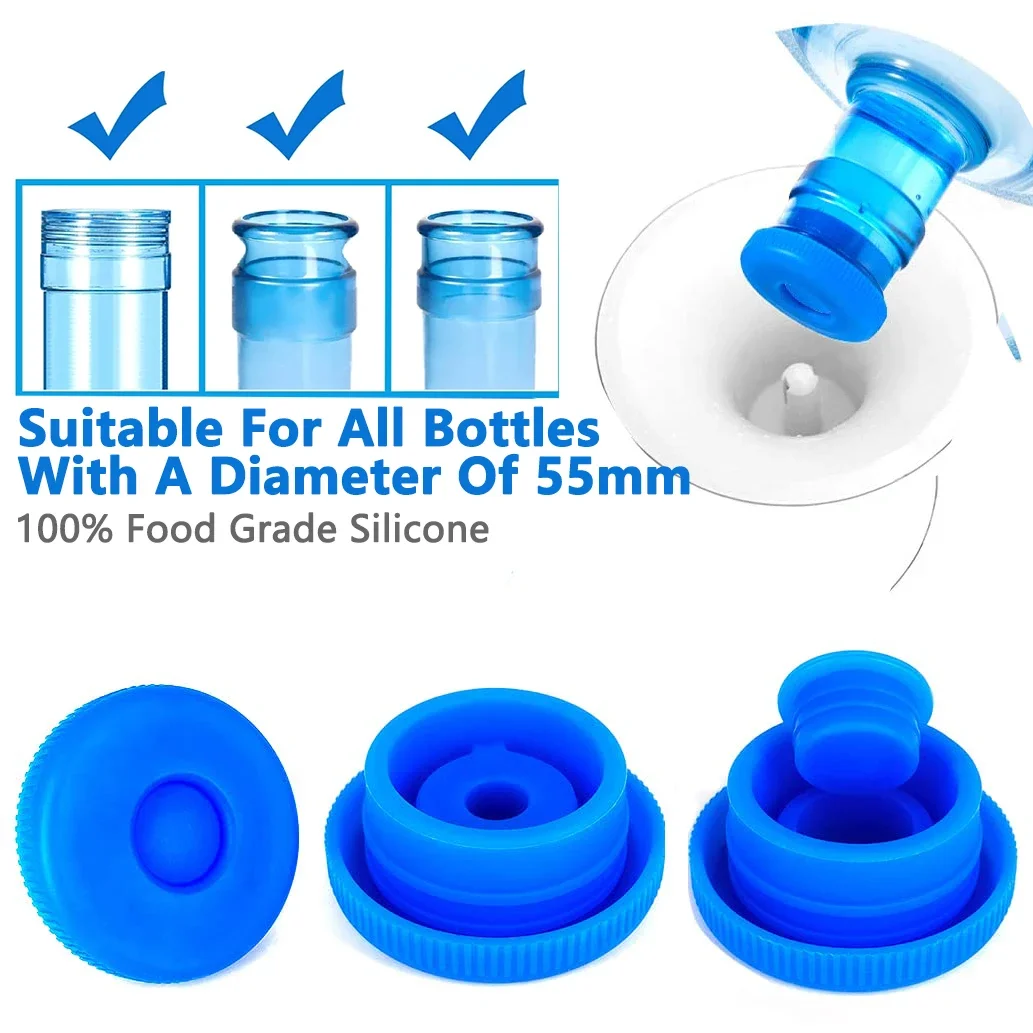 Food Grade 3 5 Gallon Water Jug Cap Silicone Spill Resistant Reusable Replacement Cap Fits 55mm Bottle