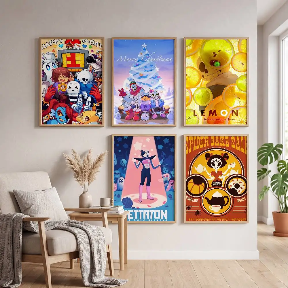 Classic Game U-Undertale Classic Vintage Poster Self-adhesive Art Waterproof Paper Sticker Coffee House Bar Room Wall Decor