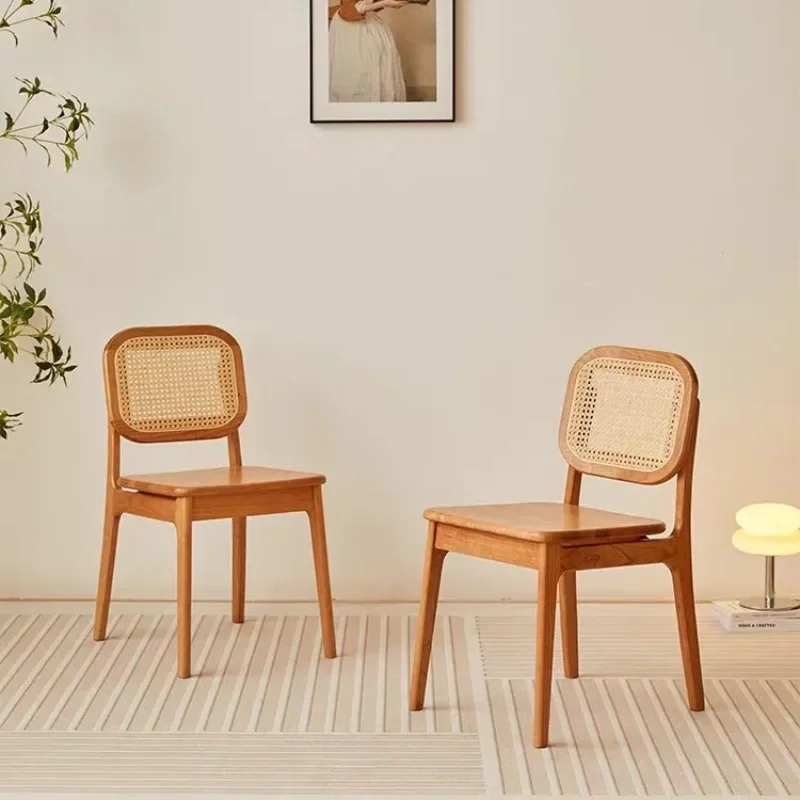Solid Wood Backrest Casual Japanese Minimalist Woven Chair Accent Chair Chaise Cherry Wood Dining Chair Nordic Home Office