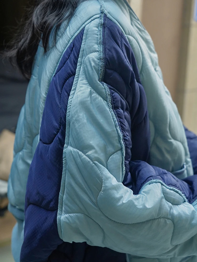 EAM-Abrigo acolchado de algodón cálido para mujer, Parkas de manga larga, Color azul, talla grande, tendencia de moda, otoño e invierno, 1DH2262,