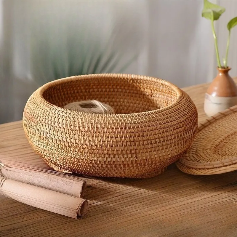 Autumn‑Rattan Hand‑Woven Tea Canister, Storage Box for Puer Tea Tuo Cha Loose Tea, Snack Candy Storage Container