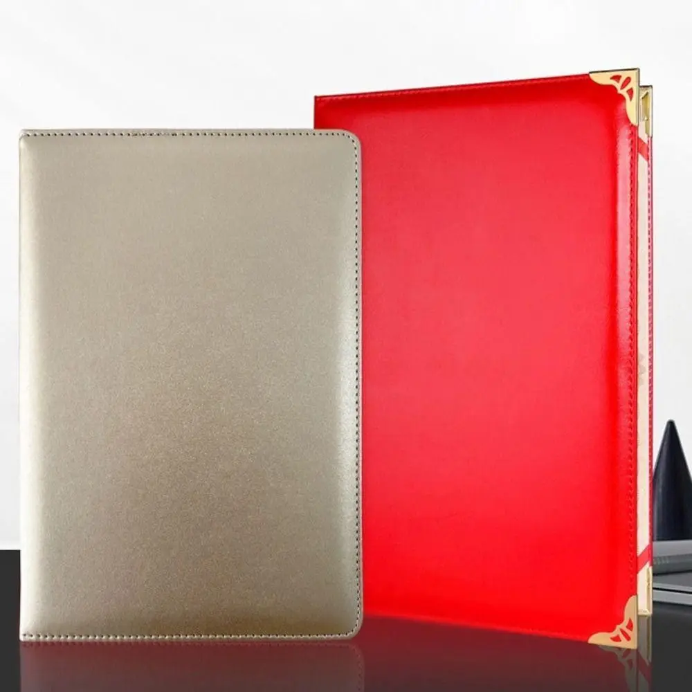 

1Pcs Durable Surface A3 A4 Paper Hardcover PU Leather Thicken Certificate Cover Red Gold File Page Folder Poetry Reading