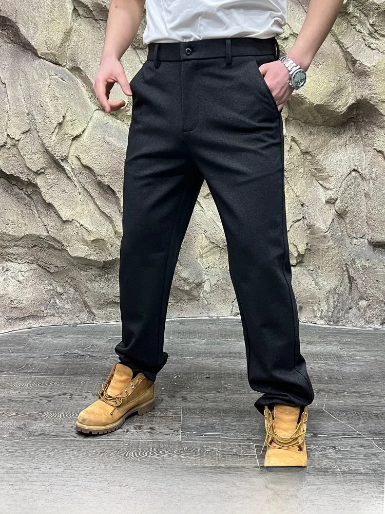

Busin Casual Men's Straight Leg Pants Autumn Winter Fce Honeycomb Pattern Comfortable Stretchy Polyester Blend Trousers