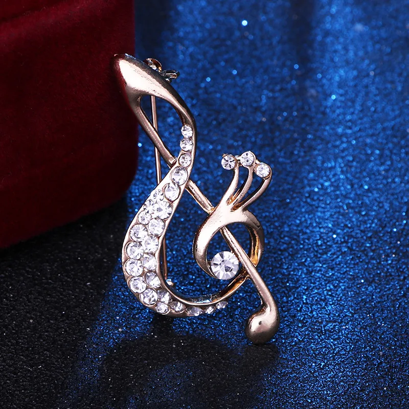 Exquisite Shiny Zircon Crystal Musical Note Brooch Men's and Women's Fashion Trend Clothing Pin Accessories