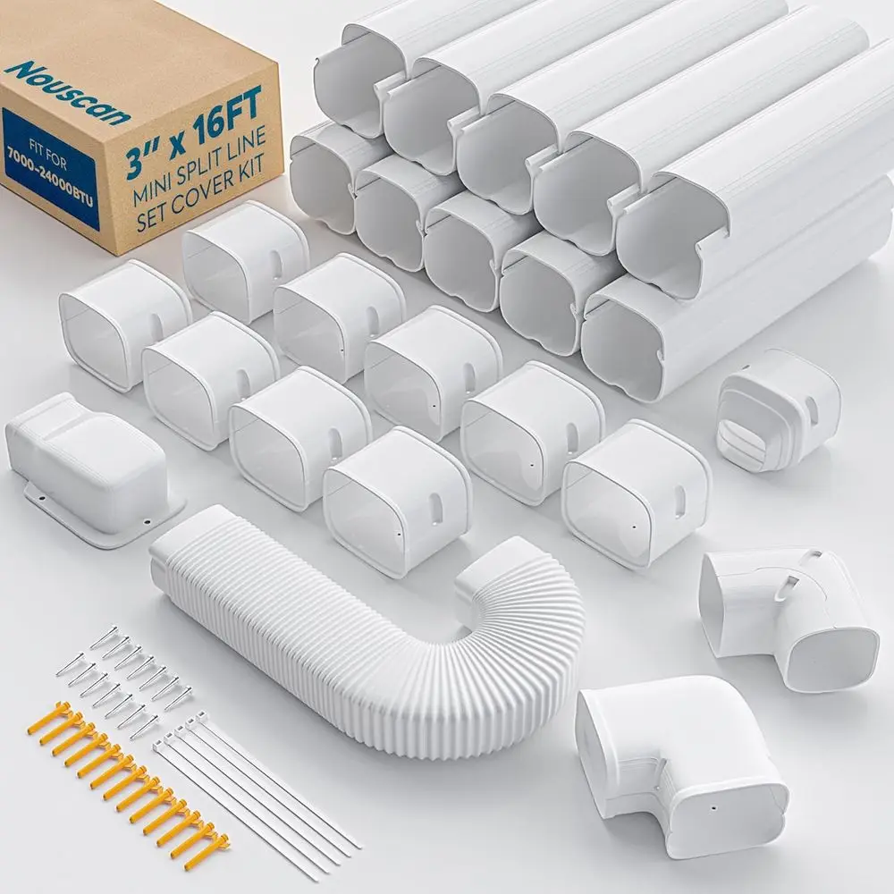 

Upgraded Flexible Duct Cover Kit for Mini Split, Paintable, Compatible with AC, HVAC, Heat Pumps, White