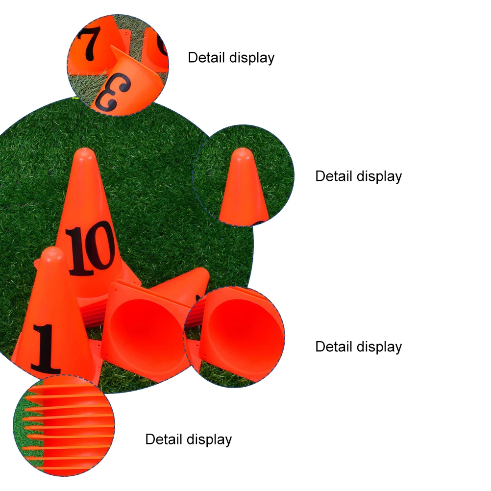 

10 pcs Numbered Marker Cones Football Agility Training Equipment Bright Orange Durable PE Material for Soccer